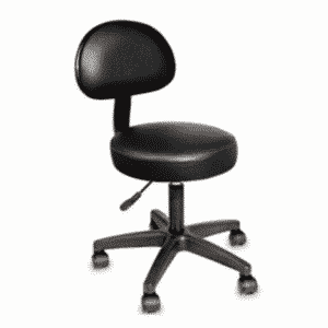 circular, black, rolling, leather chair with back rest