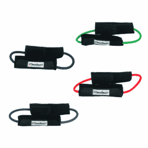 green, black, red, and blue tubing padding theraband