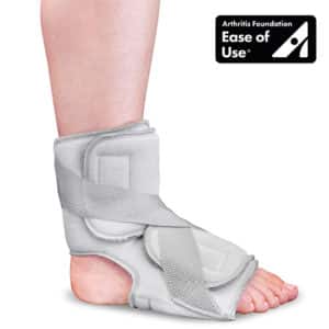 Arthritis foundation. Ease of use logo. with foot wrapped in grey brace